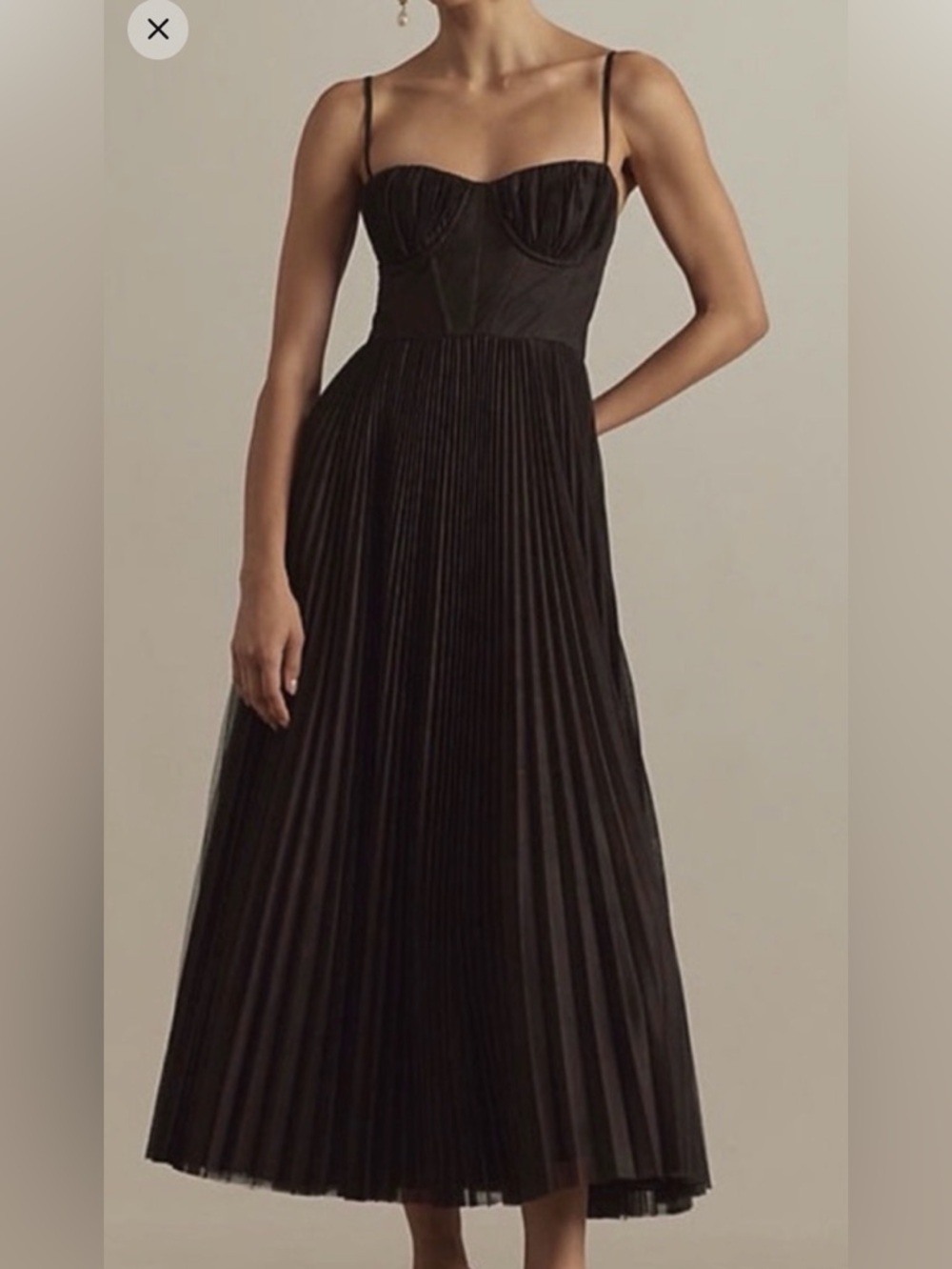 Anthropologie Hutch chocolate Pleated Midi Dress with Bustier